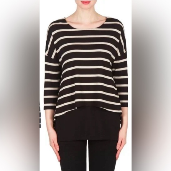Joseph Ribkoff Black & White Stripe Layered Tunic Size 16 - Picture 1 of 6